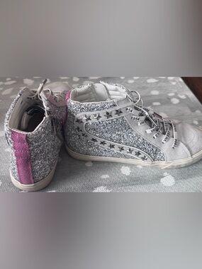 Vintage Havana Glitter High Top Sneakers Star Stud Zip Silver Pink Women’s 8
